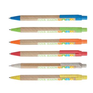 LOW COST - Eco Card Ball Pen, Manilla Body with Coloured Trim (Blue ink)